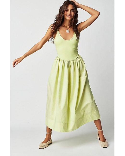 Free People Yellow Dylan Midi Dress At In Lightning Bolt, Size: Small