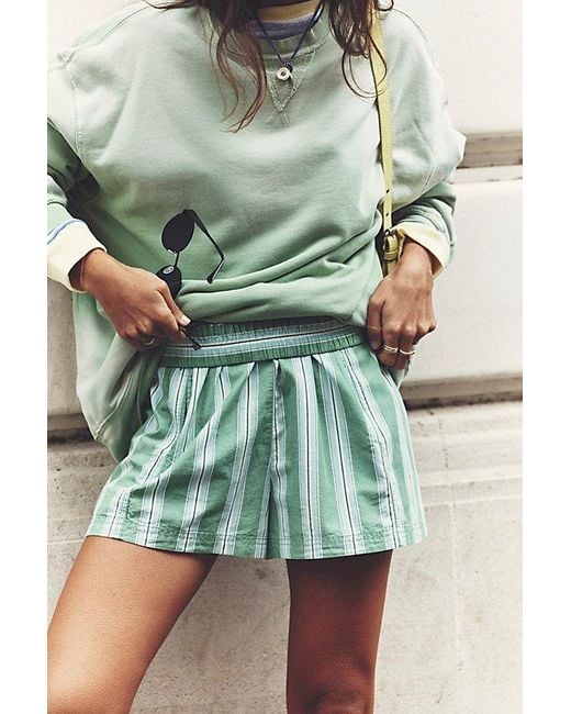 Free People Green Get Free Striped Pull-on Shorts