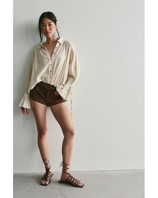 Free People Brown We The Free The Cool Kid Suede Micro Shorts
