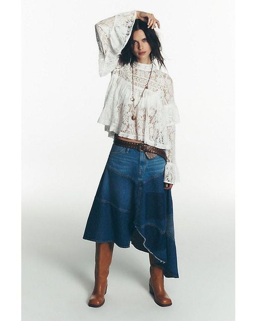 Free People Blue Piece Of Work Denim Midi Skirt