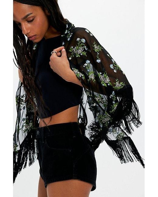 Anna Sui Black Bluebell Embroidered Shawl