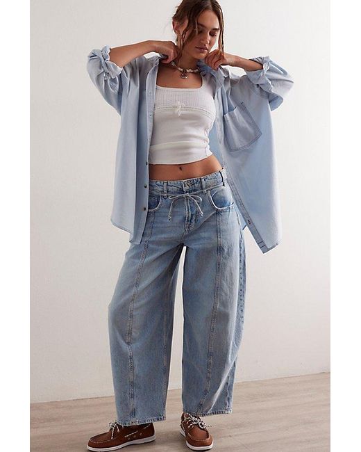 Free People Blue We The Free Ellipse Barrel Jeans