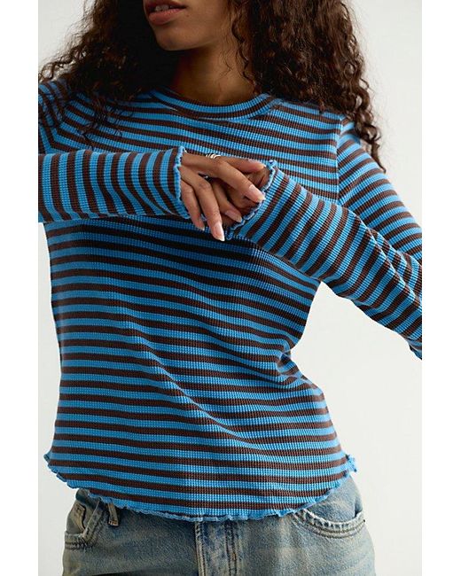 Free People Blue Easy Does It Striped Tee
