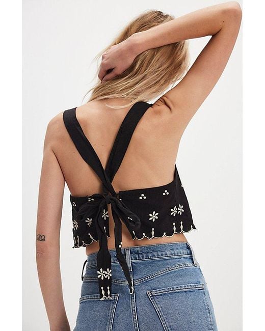 Free People Black Kayla Solid Embroidered Top