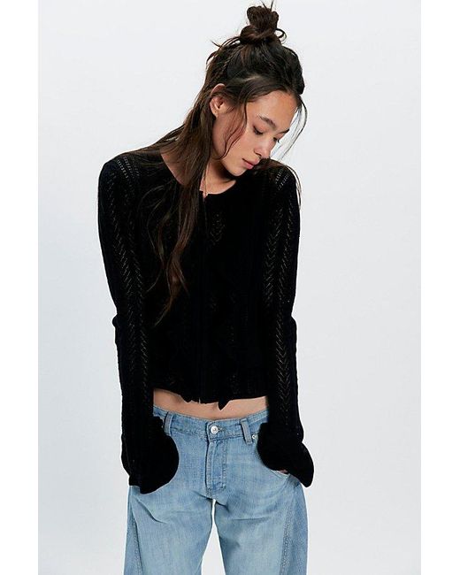Anna Sui Black Victorian Pointelle Knit Cardi