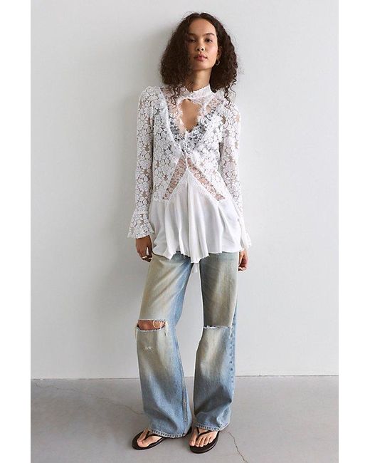 Free People White First Crush Lace Tunic