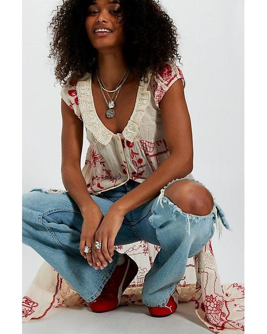 Free People Multicolor Annie Embroidered Maxi Top