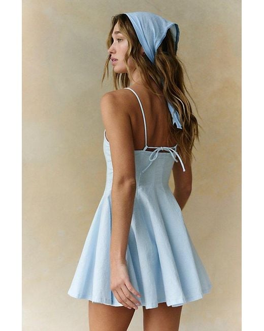 free-est Blue Tan Lines Stretch Linen Mini Dress By
