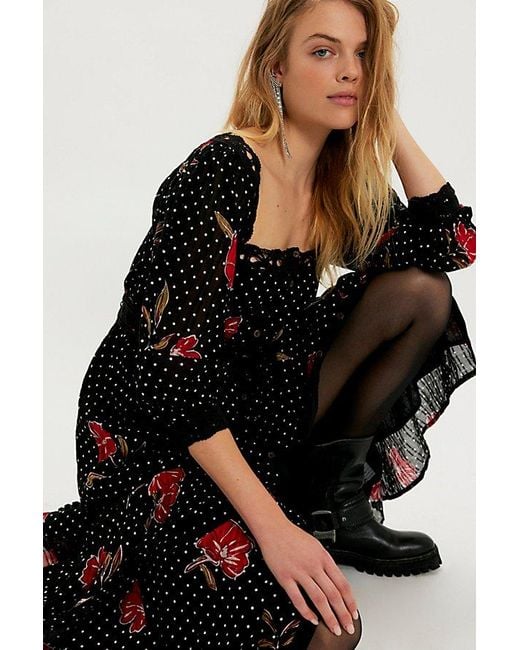 Free People Black Morning Meadows Long-Sleeve Maxi Dress