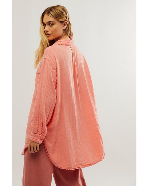 CP Shades Orange Marella Double Cloth Buttondown Shirt At Free People In Sugar Coral, Size: Xs