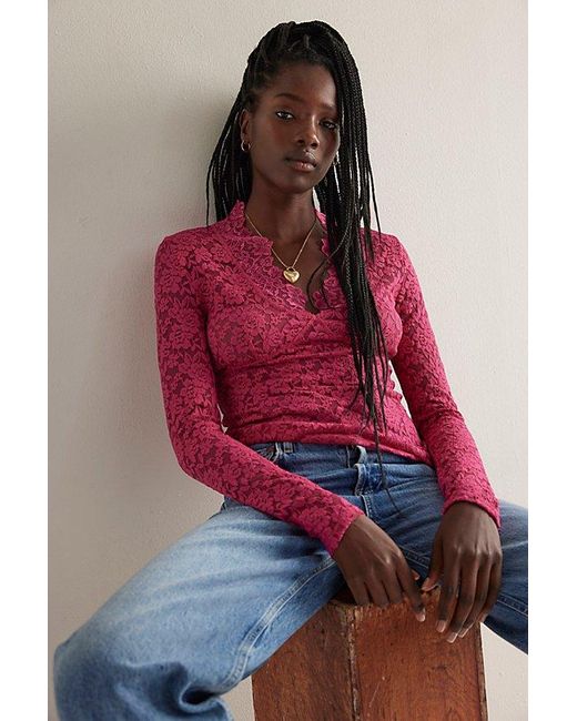 Intimately By Free People Red All Day Lace Long Sleeve By