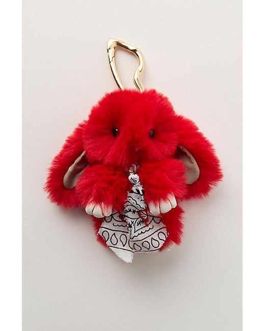Free People Red Fluffy Rabbit Bag Charm