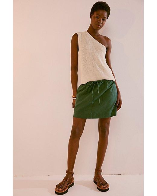 Free People Green Streetside Cotton-linen Mini Skirt