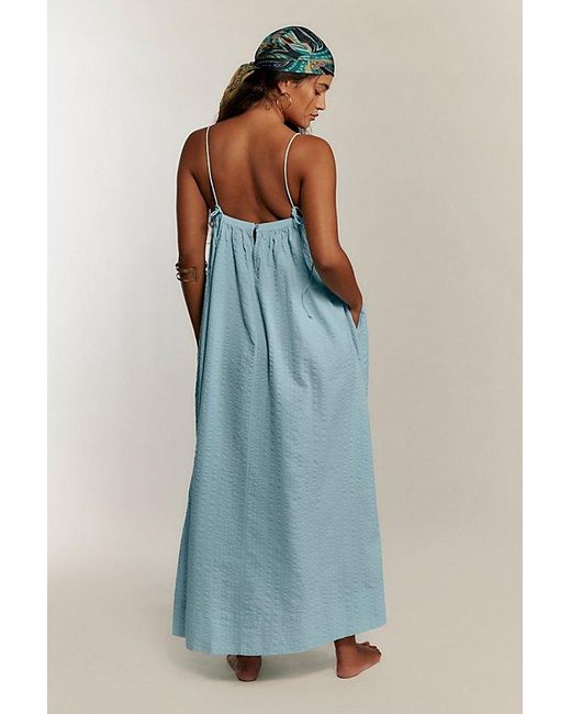 free-est Blue Marisol Textured Cotton Maxi Dress By