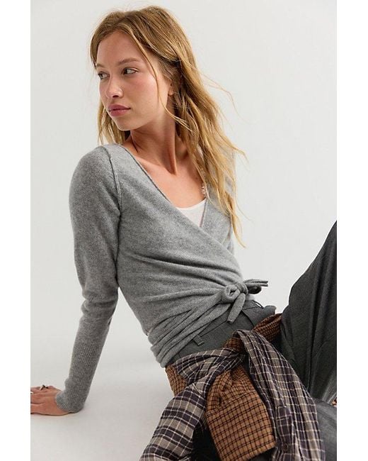 Free People Gray Cashmere Reversible Wrap Jumper