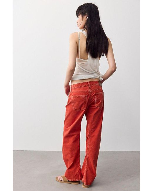 Free People Red We The Free Fable Washed Cord Low-Rise Twisted Bowed Jeans