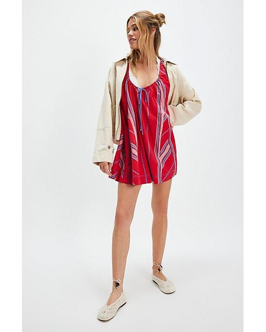 Free People Red Bop Around Playsuit