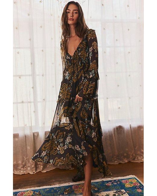 Free People Brown Paisley Petals Maxi Dress