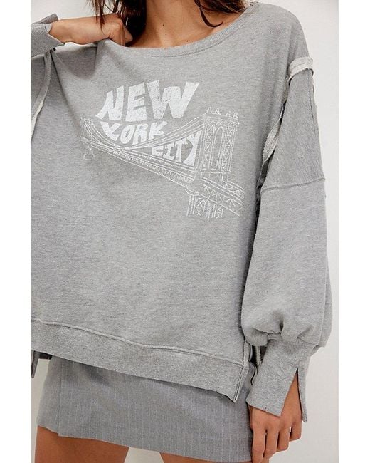 Free People Gray Graphic Camden Pullover