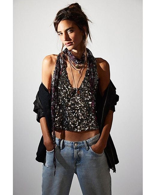 Free People Black Faye Shine Embellished Vest Jacket