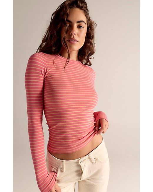 Intimately By Free People Pink Just Enough Stripe Crew Neck Long Sleeve By