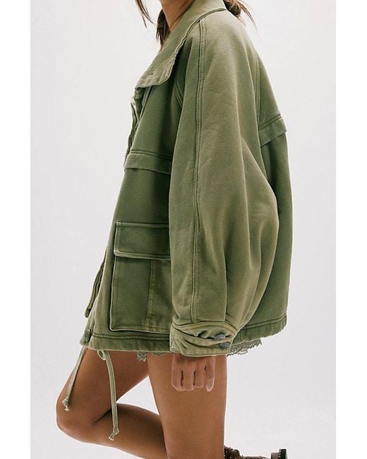 Free People Green Jojo Washed Oversized Funnel-Neck Jacket