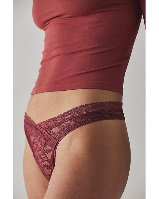 Free People Red High Cut Daisy Lace Thong Undies