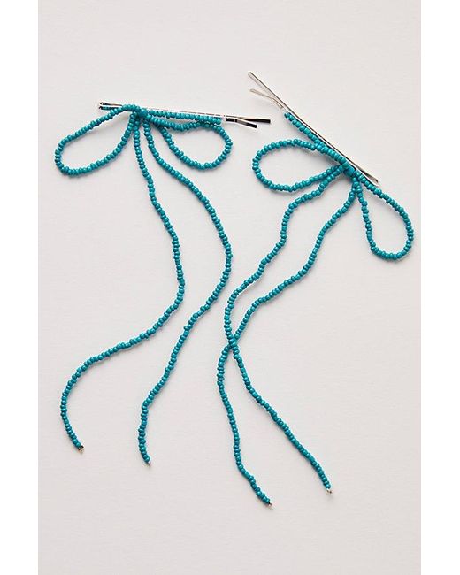 Free People Blue Dainty Beaded Bow Pin