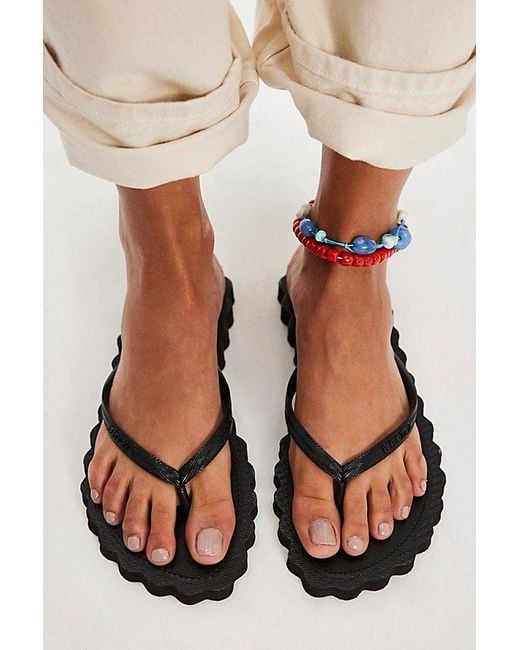 Brizza Arezzo Black Cookie Cutter Scalloped Flip Flops By