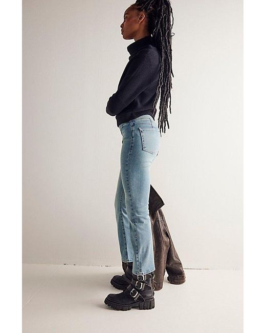 Free People In My Feelings Cropped Slim Flare Jeans At Free People In Bermondsey Blue, Size: Xs