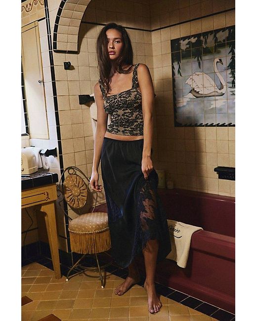 Intimately By Free People Black Parisian Nights Maxi Slip Skirt