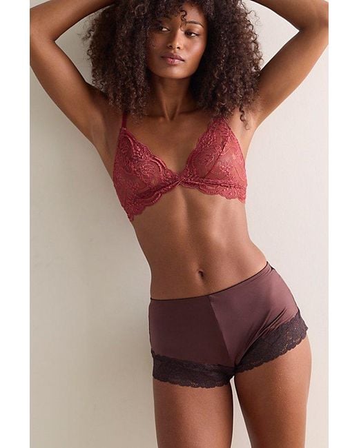 Intimately By Free People Red Last Dance Sheer Lace Plunge Triangle Bralette By