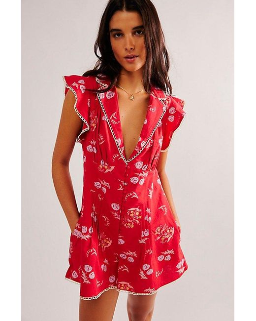 Free People Red Good Things Romper At , Size: Us 0