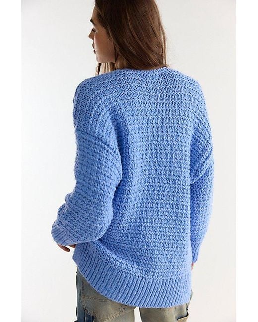 Free People Blue Opal Textured V-Neck Pullover
