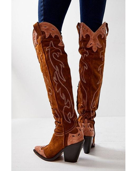 Free People Orange Wild West Thigh High Boots