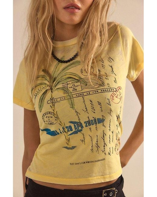 Daydreamer Yellow Postcards Burnout Vintage Baby Tee