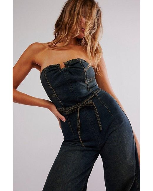 Free People Blue Crvy Femme Fatale One-piece