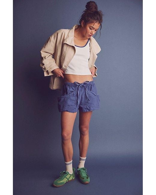 Free People Blue Good Fortune Solid Cotton-Linen Shorts