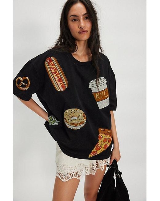Denim and Bone Black Dinner Party Embroidered Tee