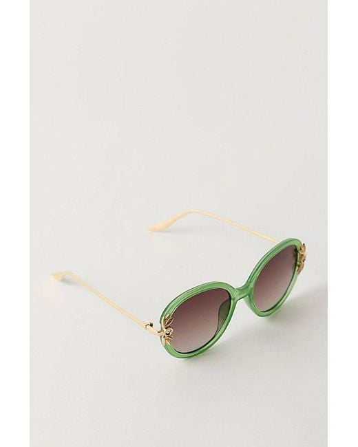 Free People Green Ines Round Sunglasses