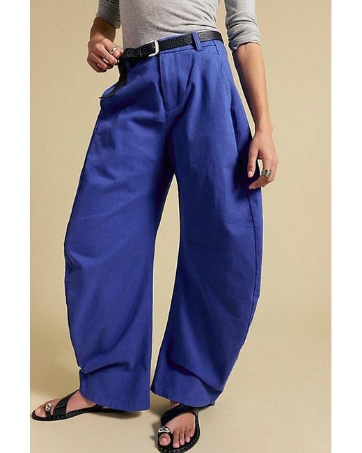 Free People Blue Spotlight Structured Twill Barrel Trousers