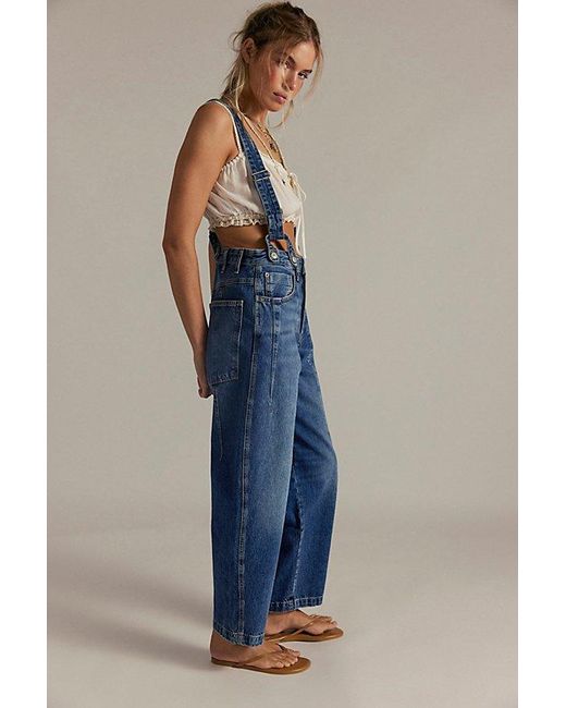 Free People Blue Berkley Suspender Jeans