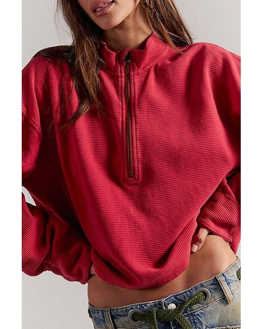 Free People Red Celeste Quarter Zip Top