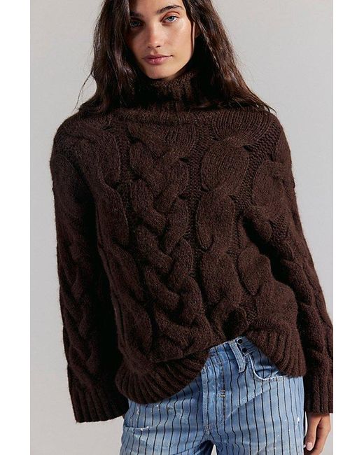 Free People Brown Clementine Softspun Cable Knit Pullover
