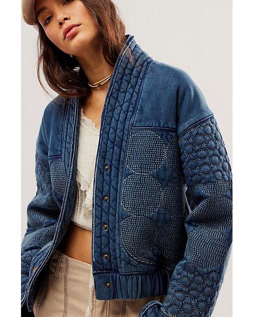 Free People Blue In The Clouds Quilted Jacket