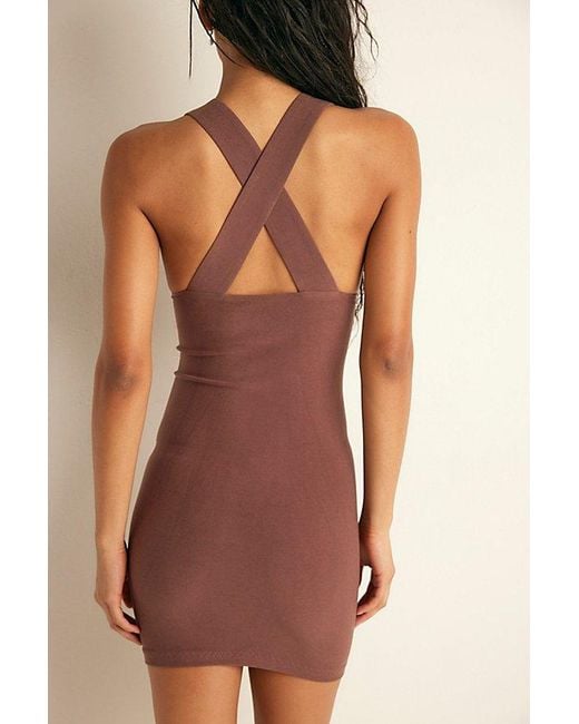 Free People Brown Pearl Cotton Plunge Mini Slip Dress By
