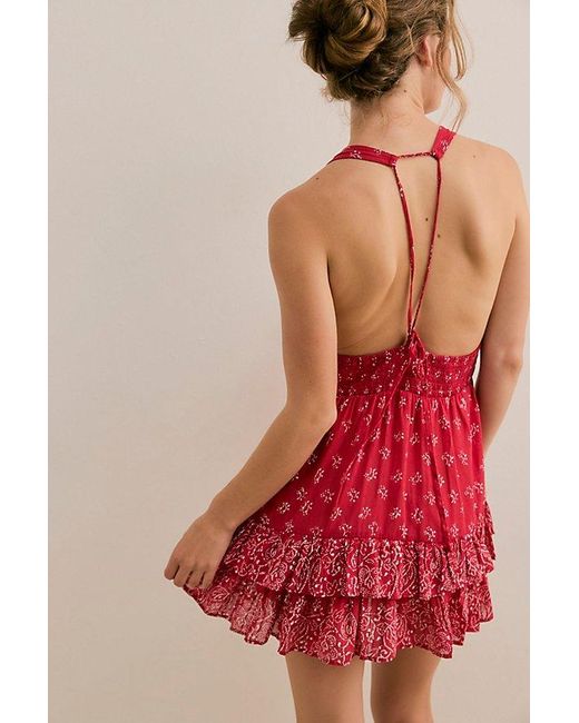Intimately By Free People Red Happy Hour Printed Mini Slip By