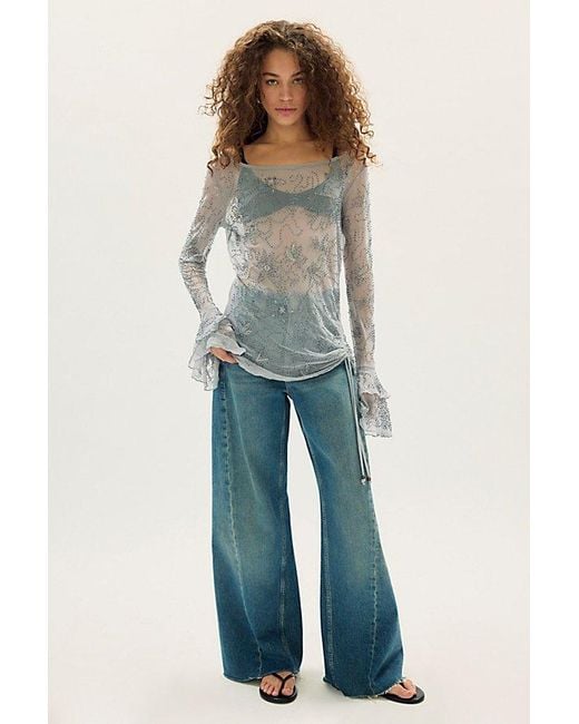 Free People Gray One Night Out Long Sleeve Embellished Top
