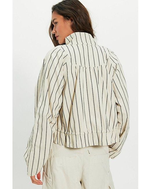 Free People Natural Devon Striped Balloon Funnel-Neck Jacket