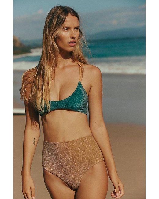 Free People Green Free-est Billie Lurex High-waist Bikini Bottoms